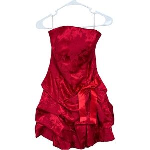 1980s GUNNE SAX Dress Satin Red Size 5 Brocade Satin Strapless Bustier